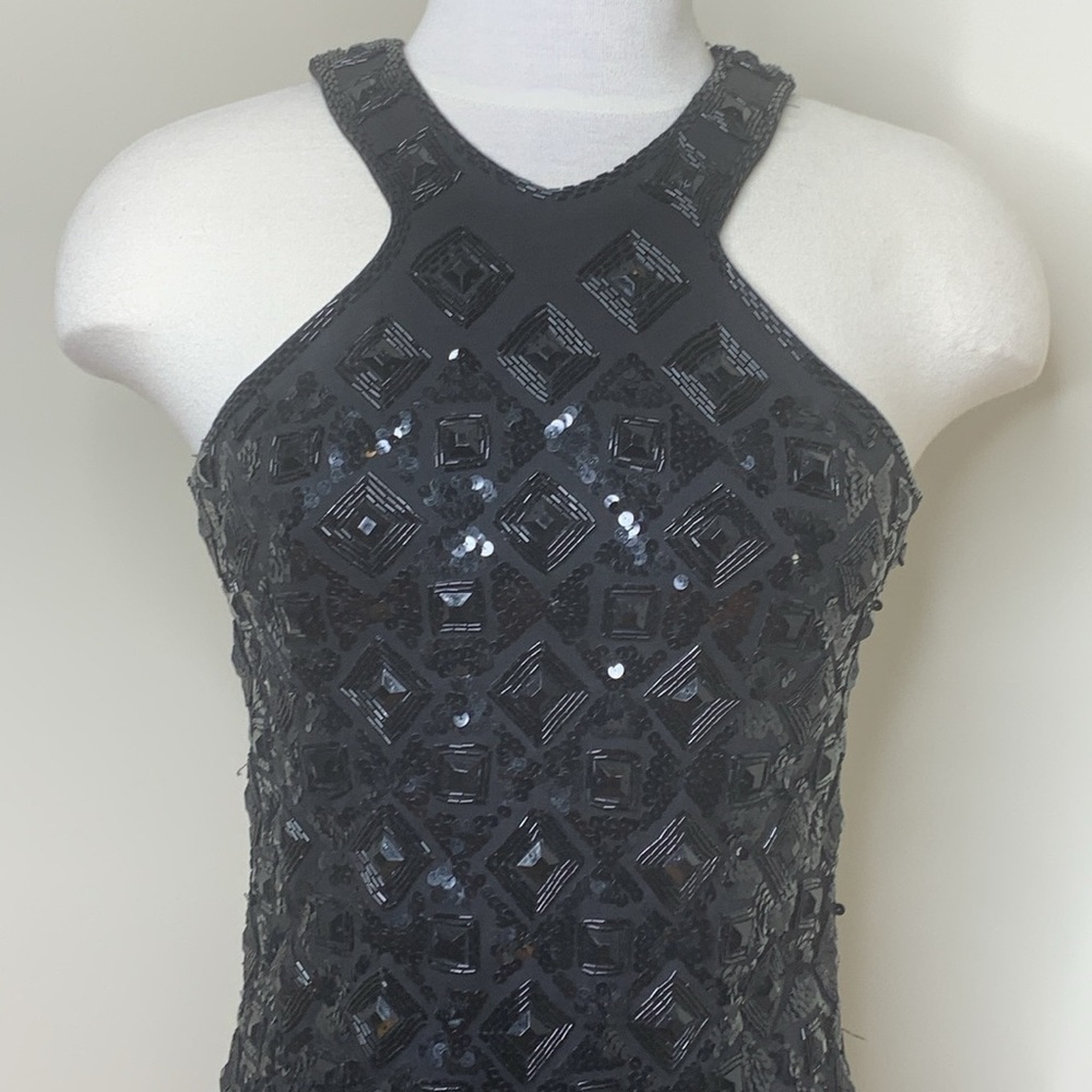Adrienne Vittadini | Vintage Black Beaded Sequin Sheath Cocktail Party Dress S - Picture 4 of 17